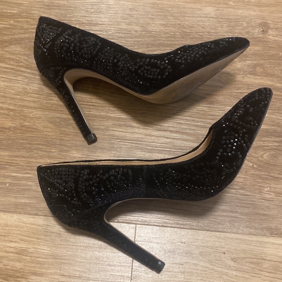 Zara Basic Black Velvet & Sparkle Pointed Toe Pumps - Picture 4 of 7